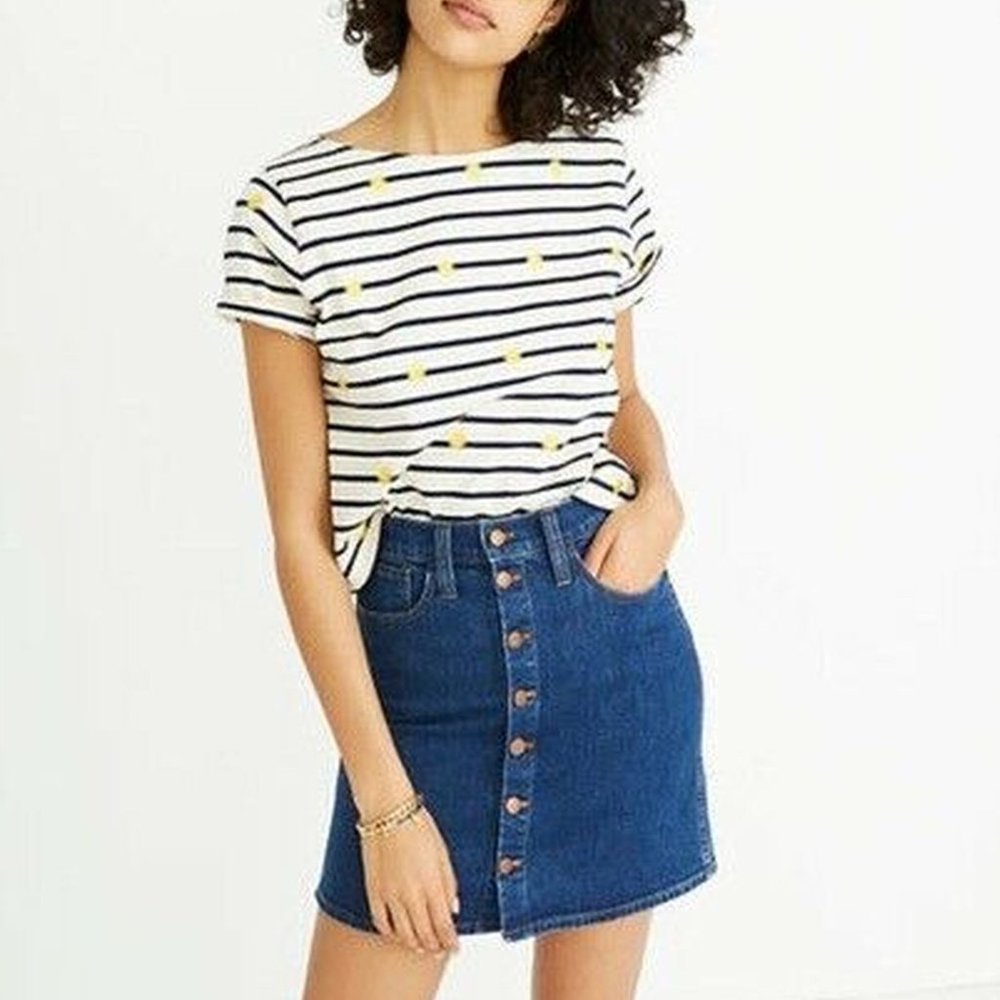 Madewell Button Down A Line Denim Mini Skirt